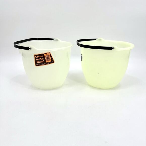 2 Candy Glow In The Dark Halloween Pail Bucket Handle Trick Treat Face 7 in Vtg - Picture 2 of 10